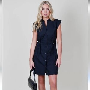 Derek Lam 10 Crosby Peyton Sleeveless Mini Shirt Dress Extended Shoulder Black 2